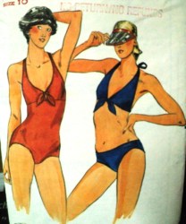 5487 BUTTERICK  TIE UNDERBUST BATHING SUIT, 2 PC HALTER BIKINI PATTERN 10,12, or  14